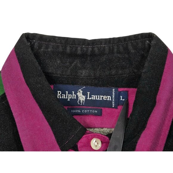 VTG 90s Ralph Lauren Colorful Striped Flannel Shirt Button Down Men's Large - Picture 5 of 10